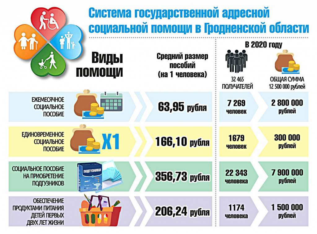 Система государственной адресной социальной помощи в Гродненской области (инфографика)
