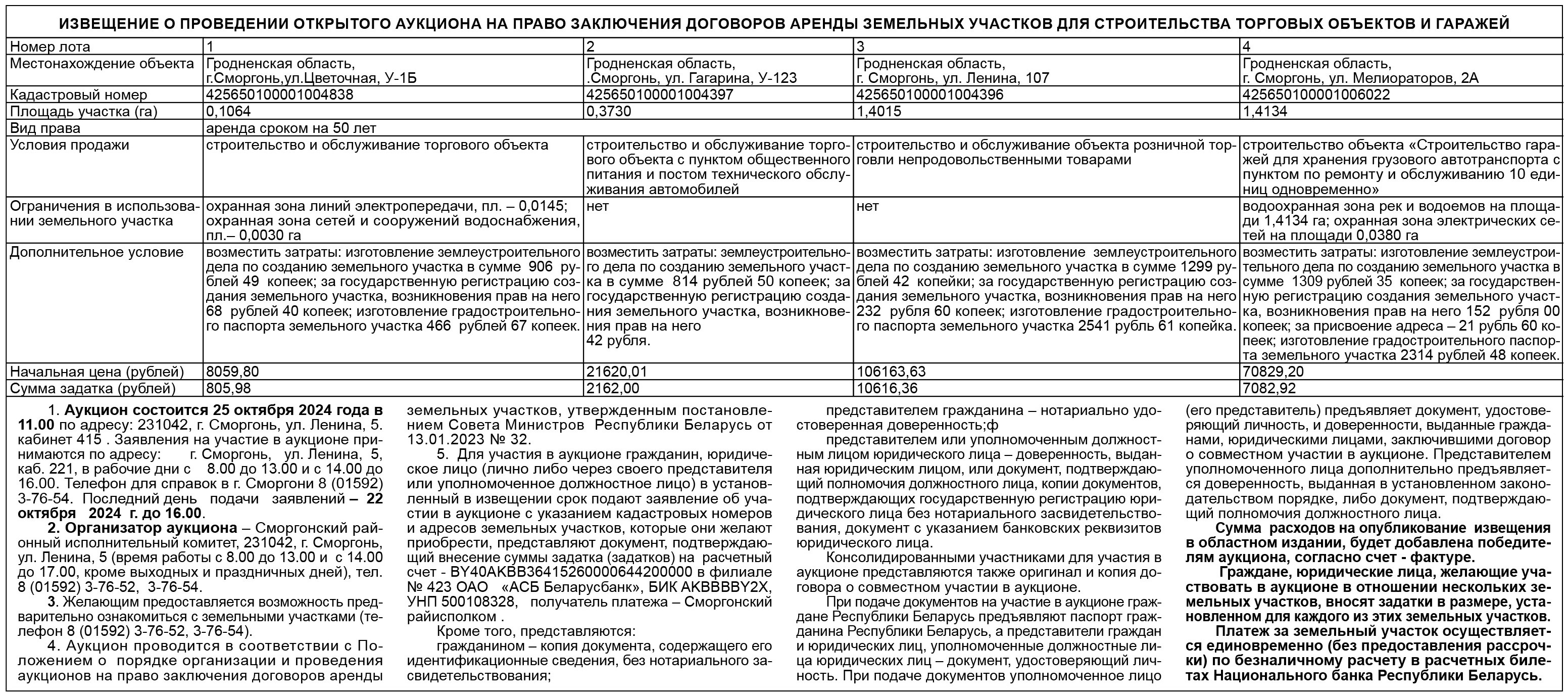Извещение о проведении открытого аукциона